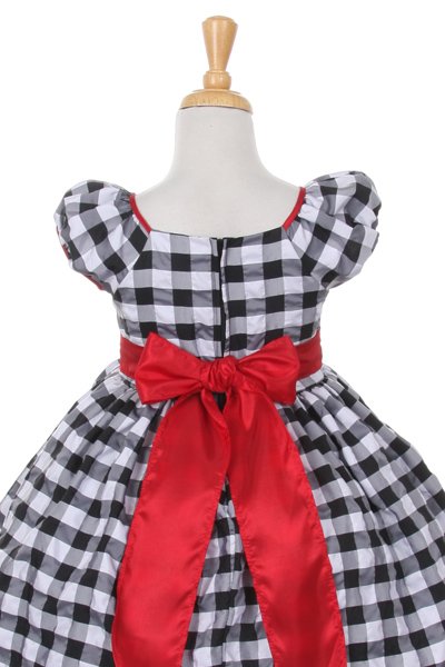 black and white checked dress with red